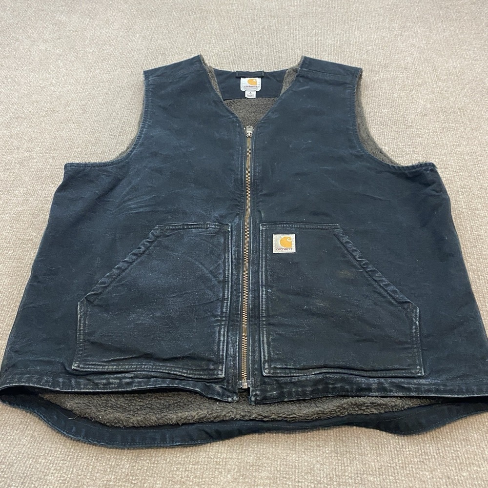 Carhartt Vest Duck Canvas Mens Large Tall Black 104394 BLK Distressed Faded Y2K